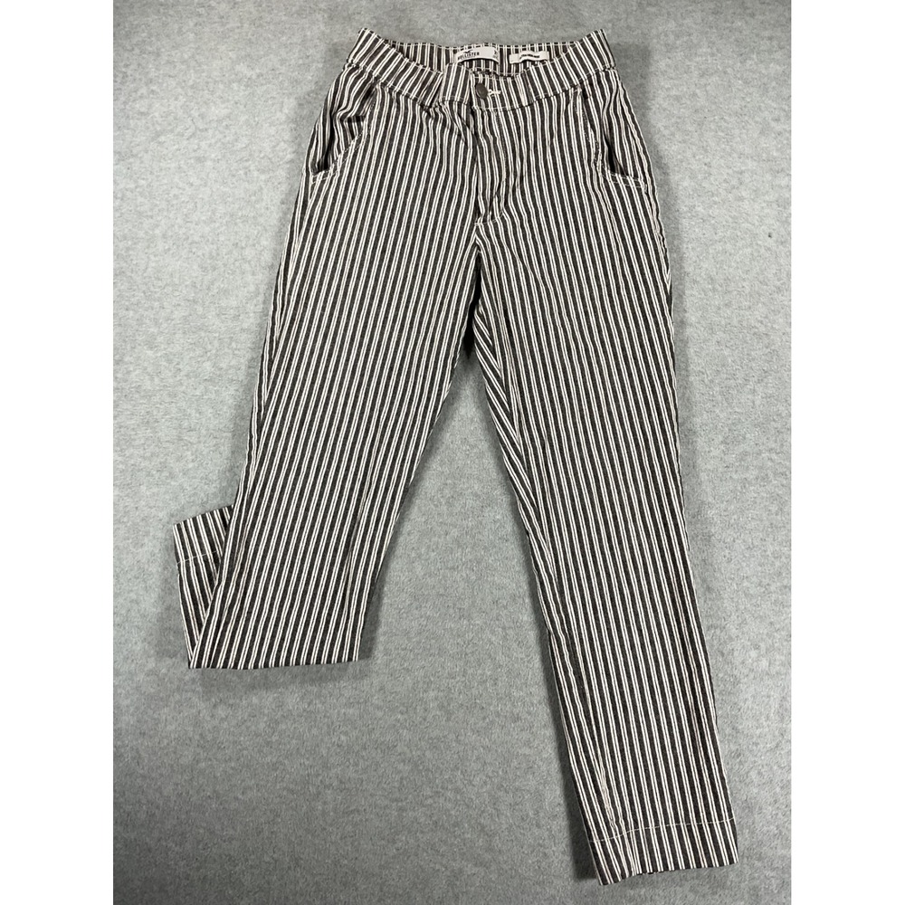 Hollister Ultra High-Rise Striped Pants Navy XS Slim Straight Leg Trousers 2517